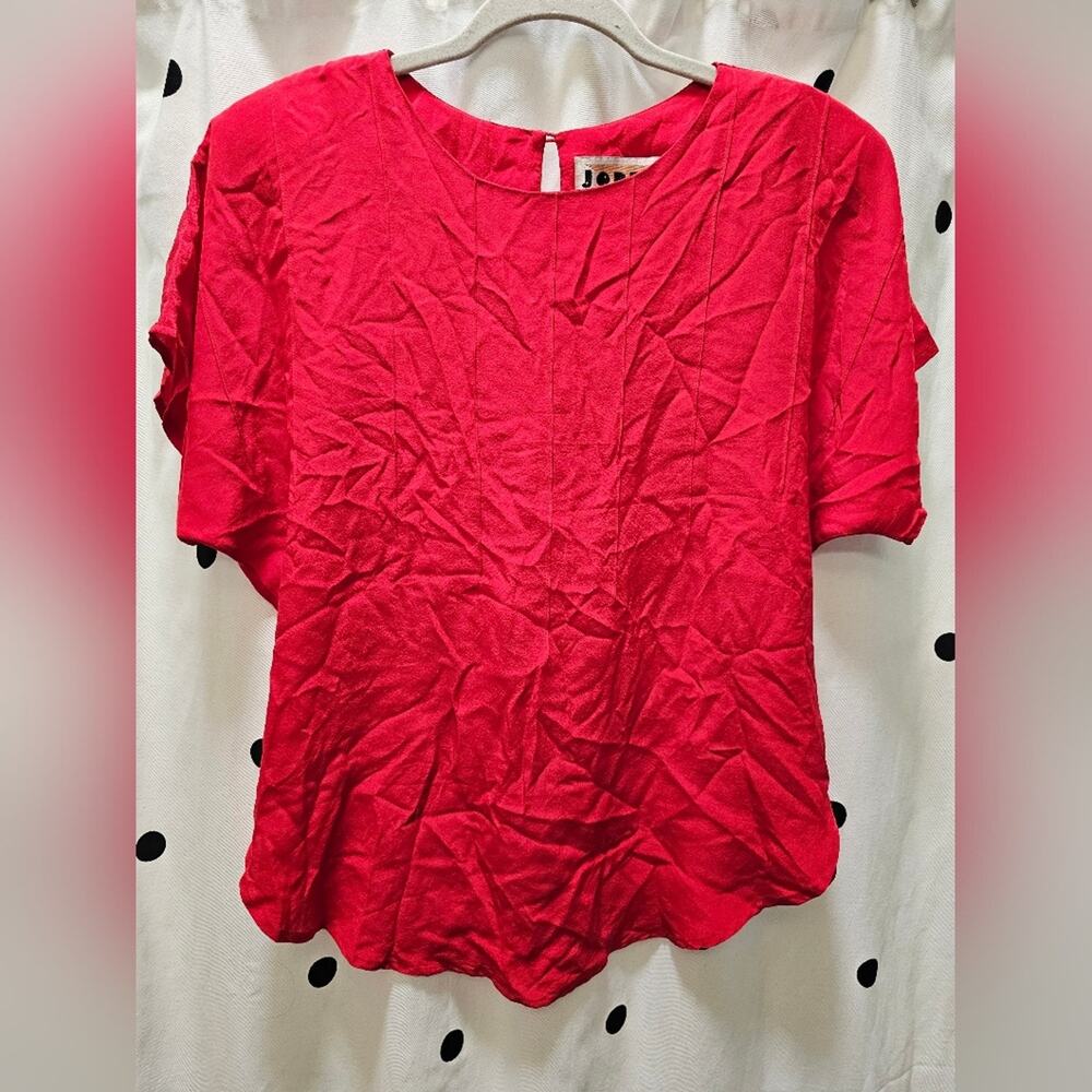 Jordan vintage 100% silk red dolman batwing top shoulder pads‎ pintuck size 7/8